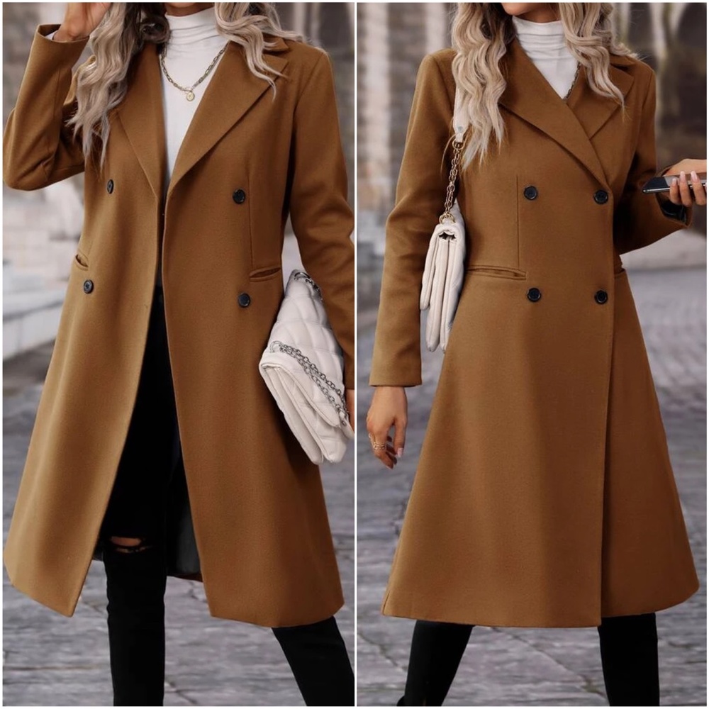 Classic Charcoal Double Breasted Button up Jacket Coat - Picture 4 of 8